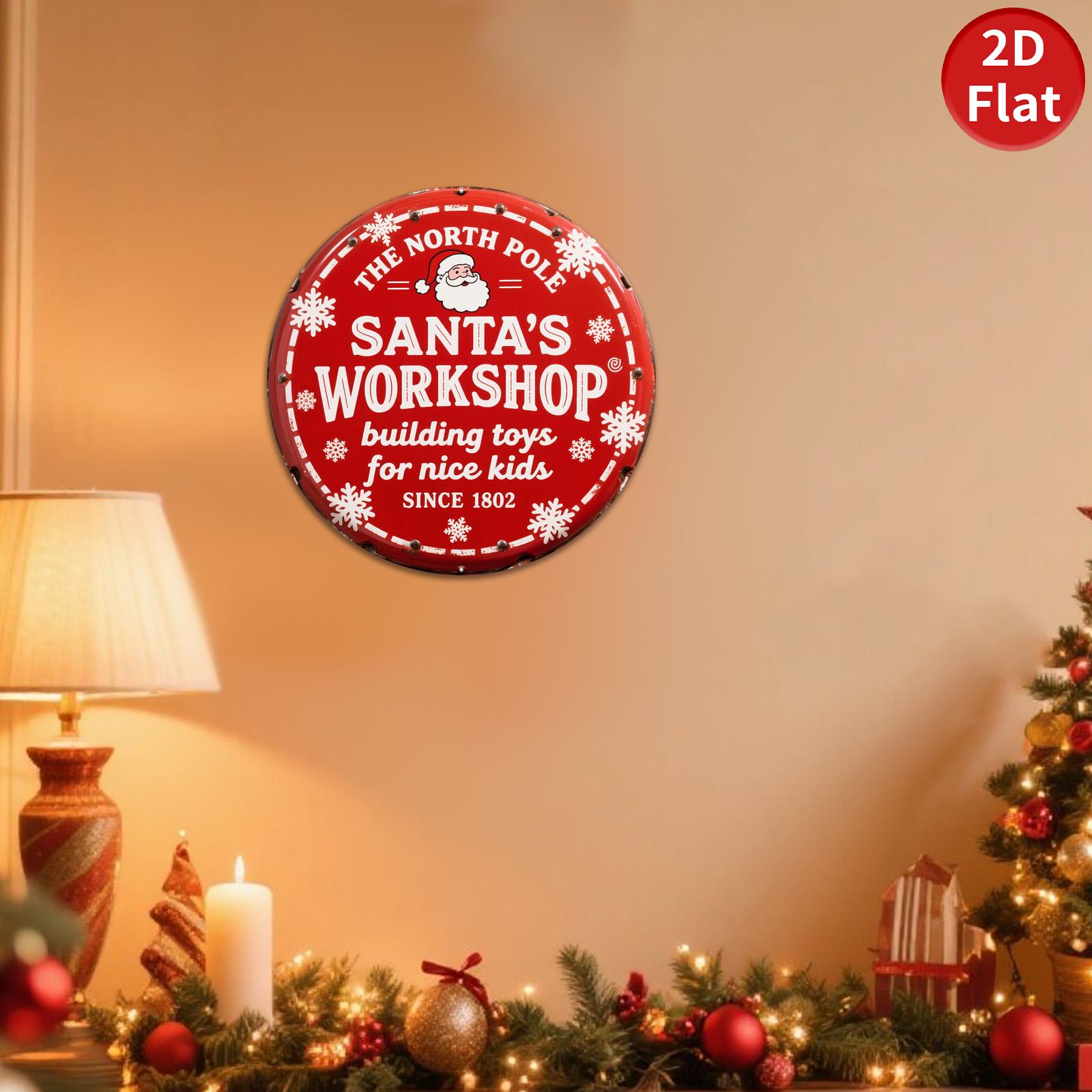 Vintage Santa's Workshop Metal Sign: Christmas Wall Decor