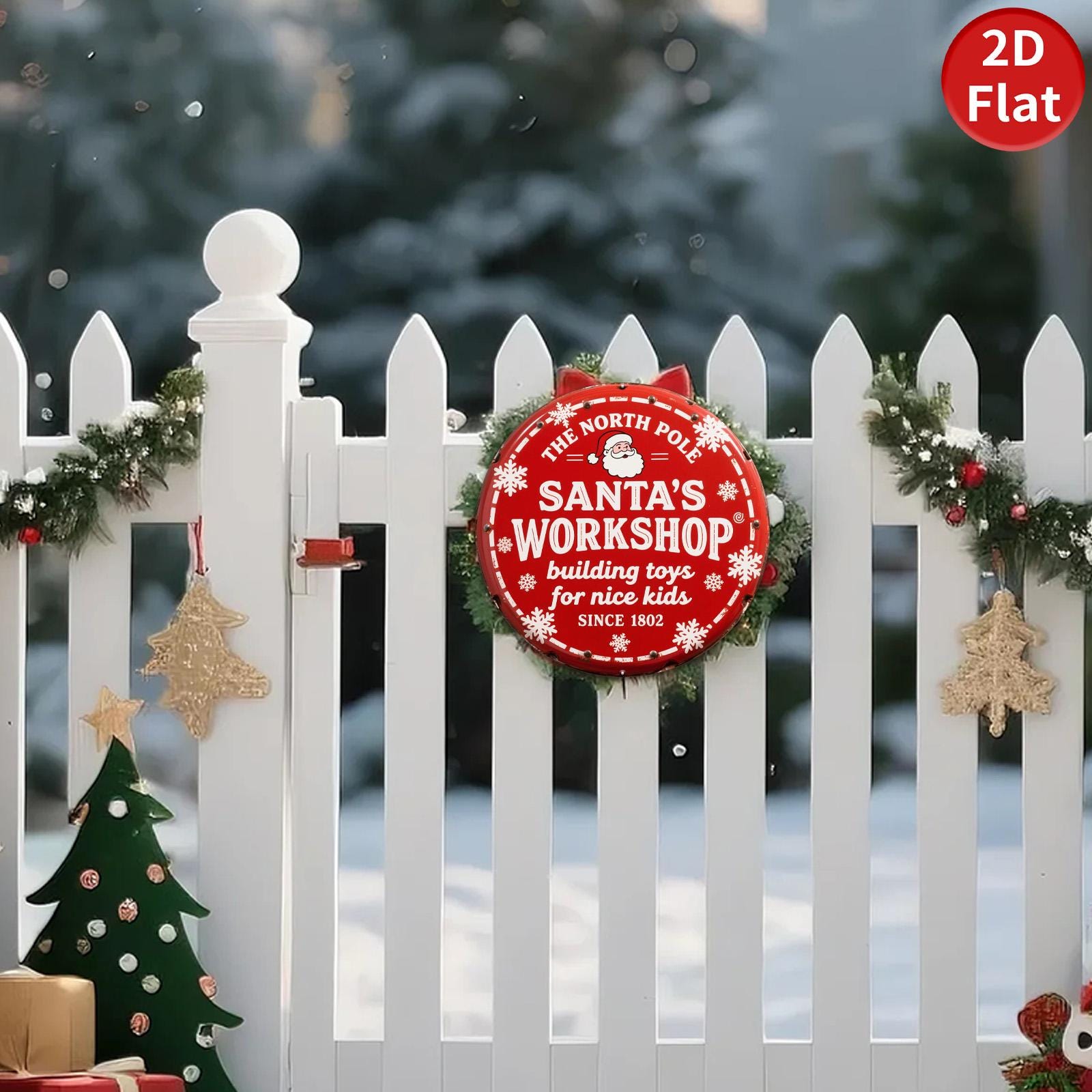 Vintage Santa's Workshop Metal Sign: Christmas Wall Decor