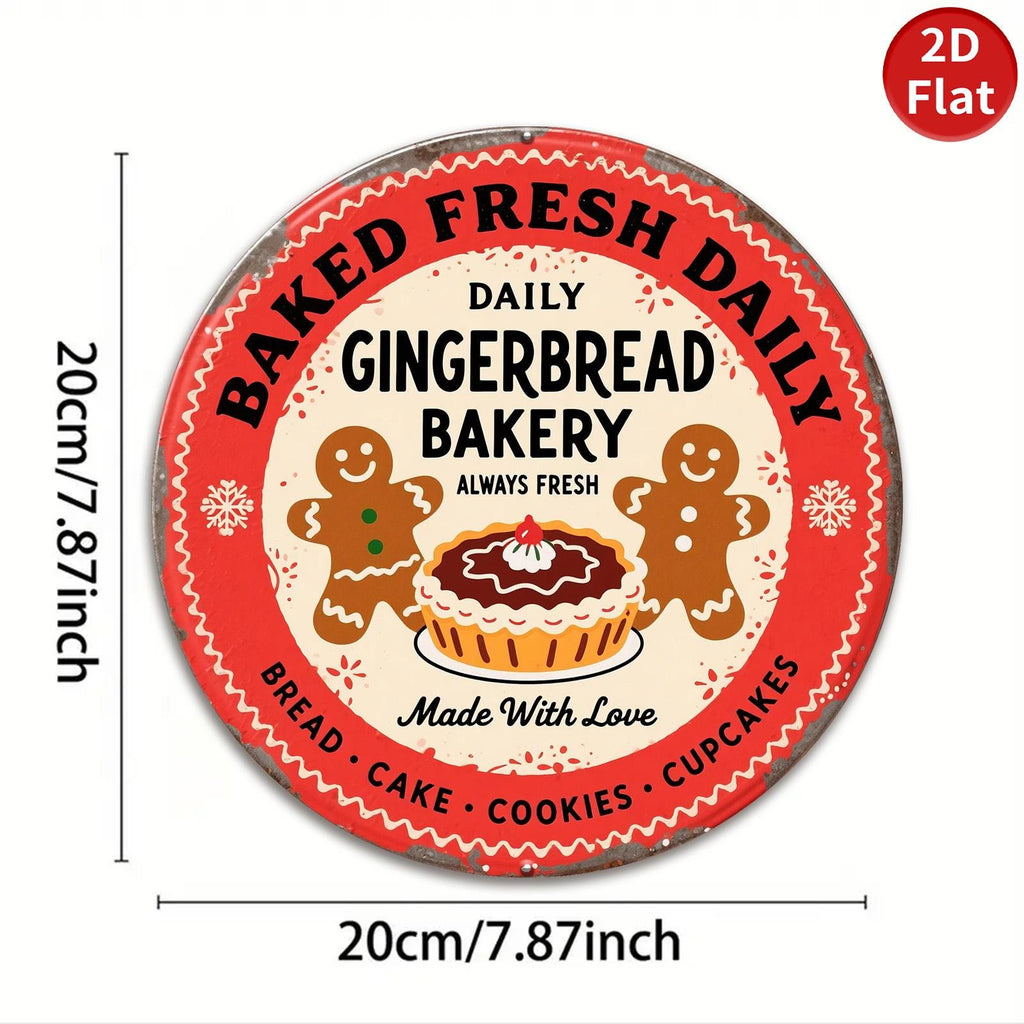 Gingerbread Bakery Metal Tin Sign: Fresh Baked Christmas Kitchen Decor