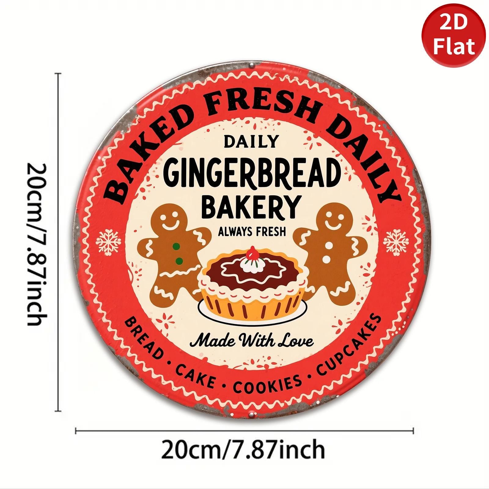 Gingerbread Bakery Metal Tin Sign: Fresh Baked Christmas Kitchen Decor