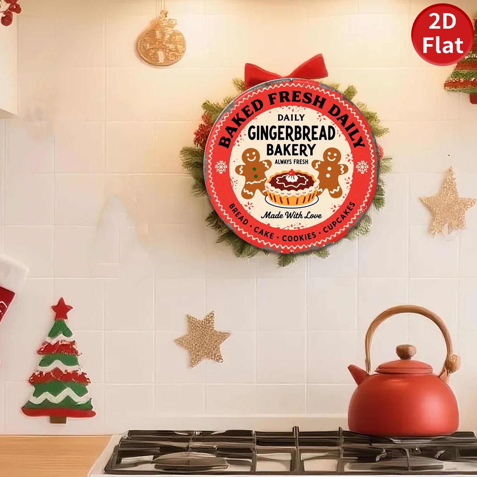 Gingerbread Bakery Metal Tin Sign: Fresh Baked Christmas Kitchen Decor