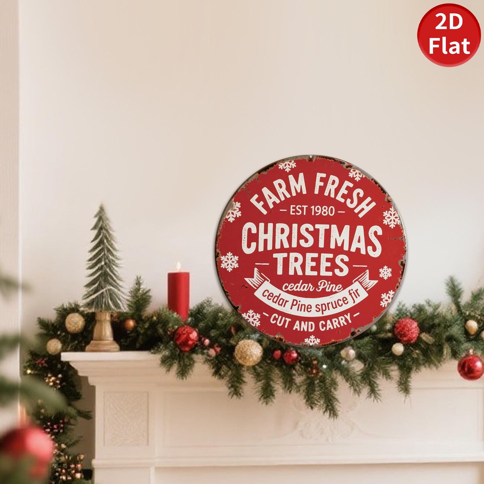Farm Fresh Christmas Tree Metal Sign: Rustic Holiday Wall Decor
