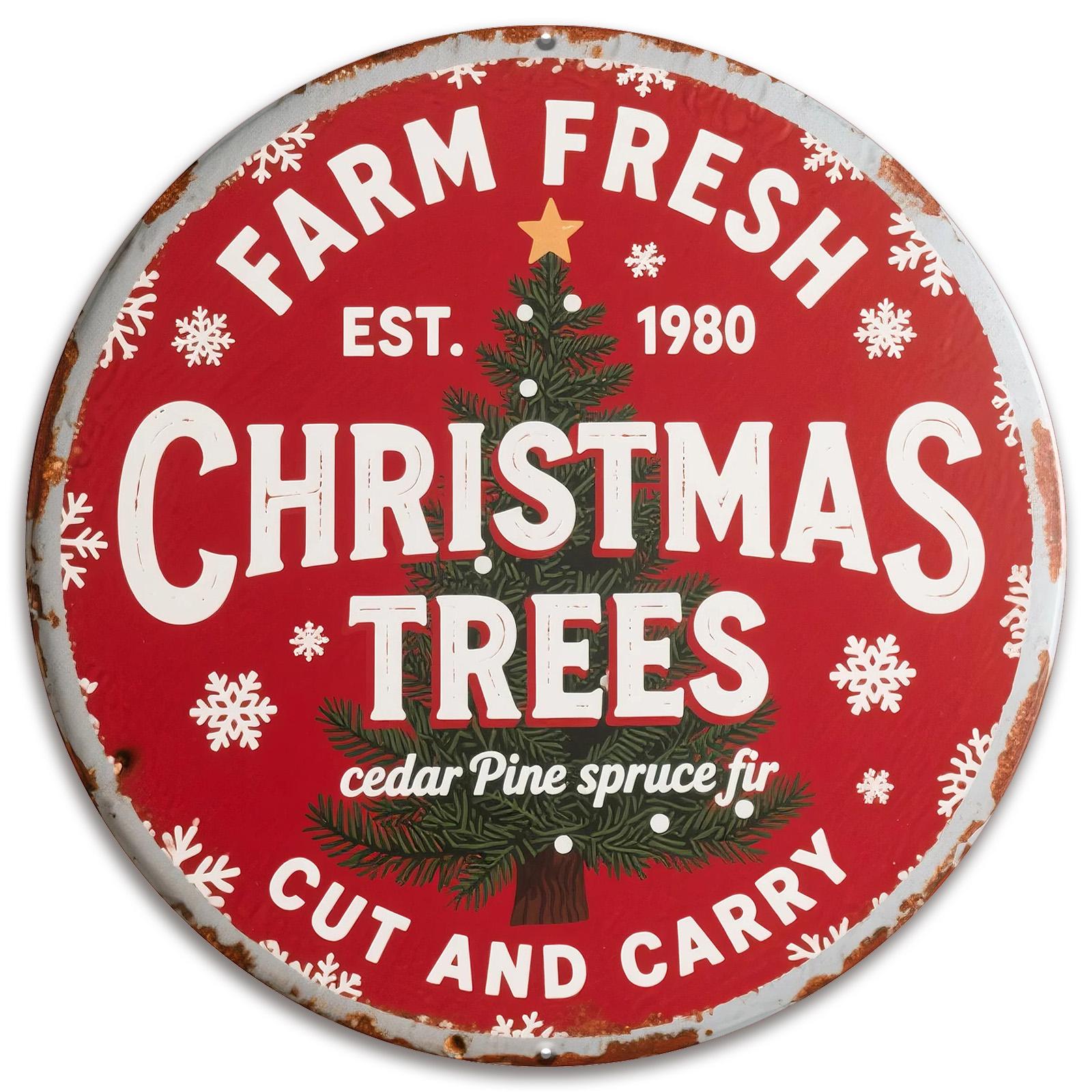 Farm Fresh Christmas Tree Metal Sign: Vintage Holiday Decor