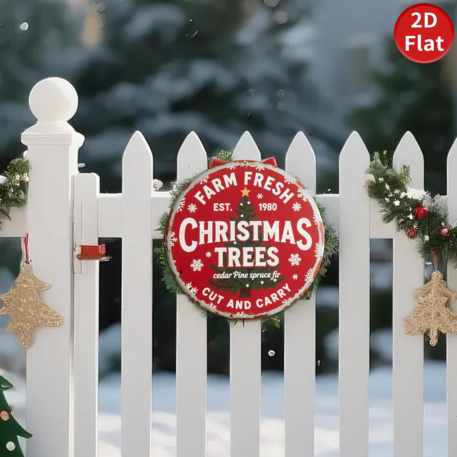 Farm Fresh Christmas Tree Metal Sign: Vintage Holiday Decor