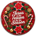 Religious Christmas Ornament: Jesus, Poinsettia & Candy Cane Design