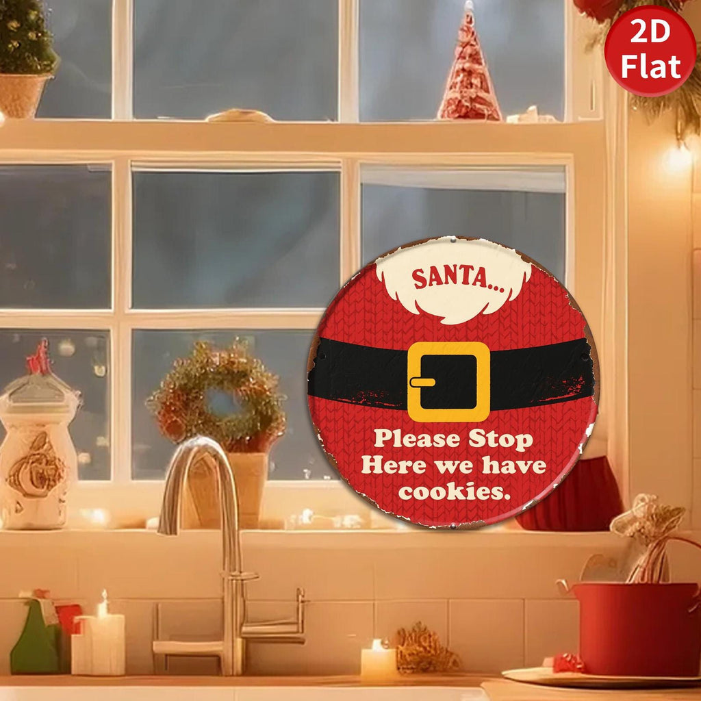 Santa Stop Here Sign: Red & Black Santa Suit, Christmas Decor