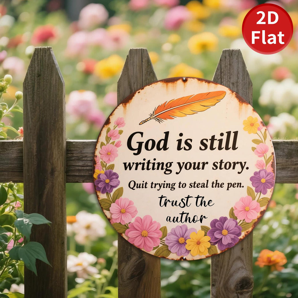 Inspirational Metal Sign: Floral Feather Design, Motivational Quote, 8x8