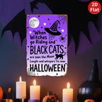 Pancarte murale d'Halloween vintage en métal | Sorcières, chats et lune | Décoration effrayante