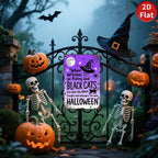 Pancarte murale d'Halloween vintage en métal | Sorcières, chats et lune | Décoration effrayante
