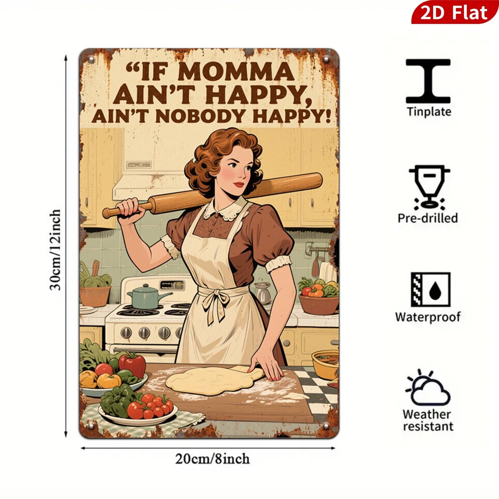 Retro Metal Kitchen Sign: If Momma Ain't Happy - Vintage Style Wall Decor