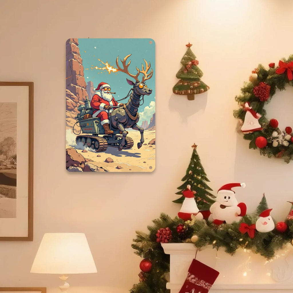 Plaque en métal Le Père Noël Steampunk | Décoration de garage Noël vintage