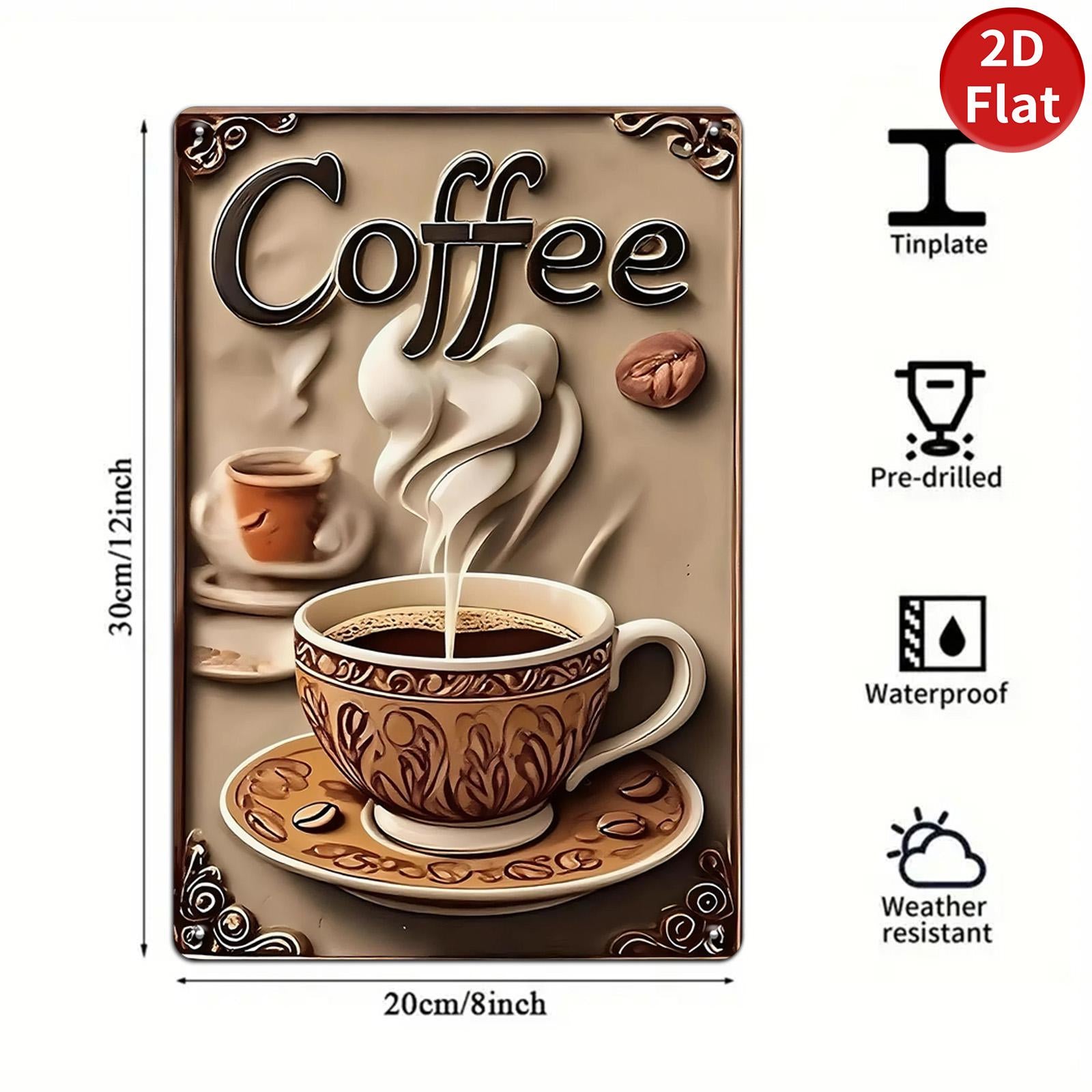 Vintage Coffee Metal Sign: Retro Kitchen Cafe Wall Decor