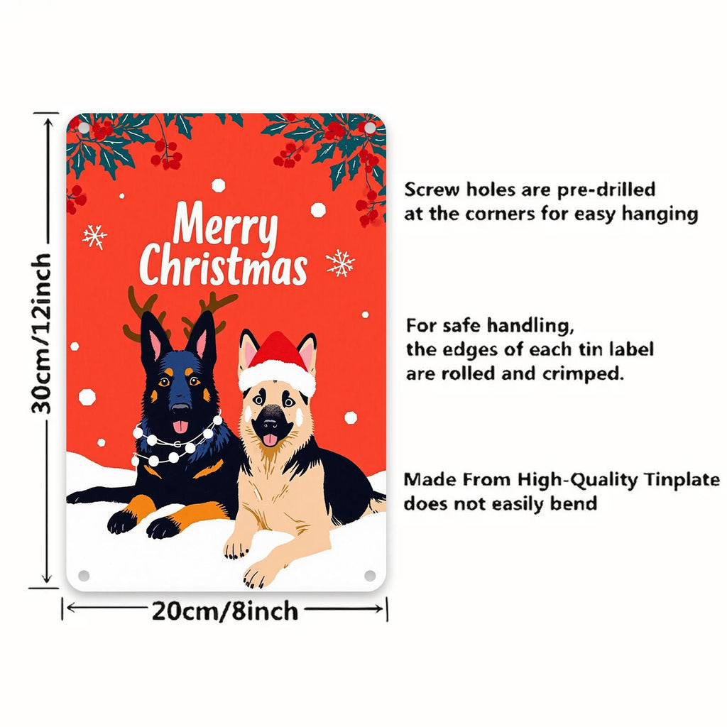 German Shepherd Christmas Metal Sign: Rustic Holiday Dog Decor