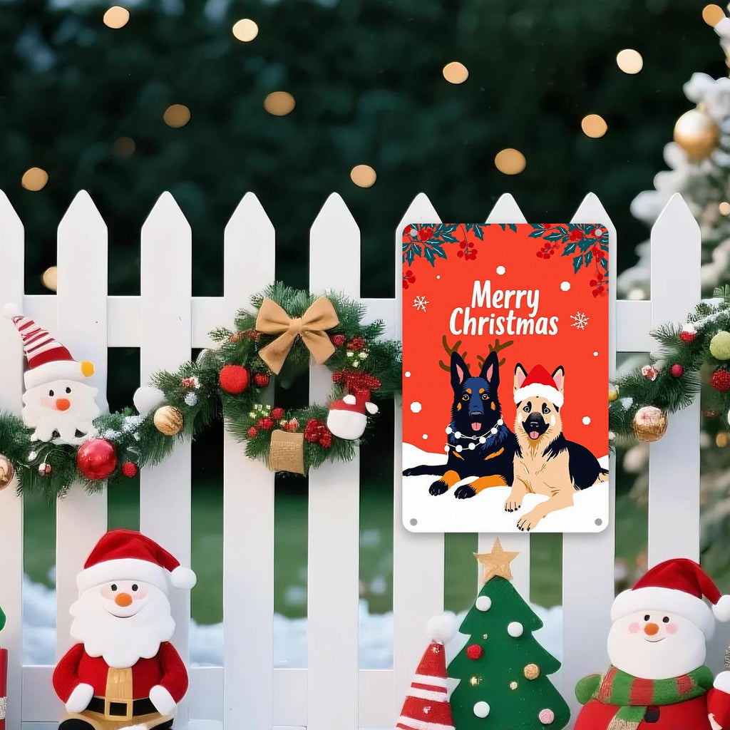 German Shepherd Christmas Metal Sign: Rustic Holiday Dog Decor