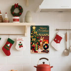 Panneau en métal chat de Noël | Décoration de cheminée vintage pour les fêtes