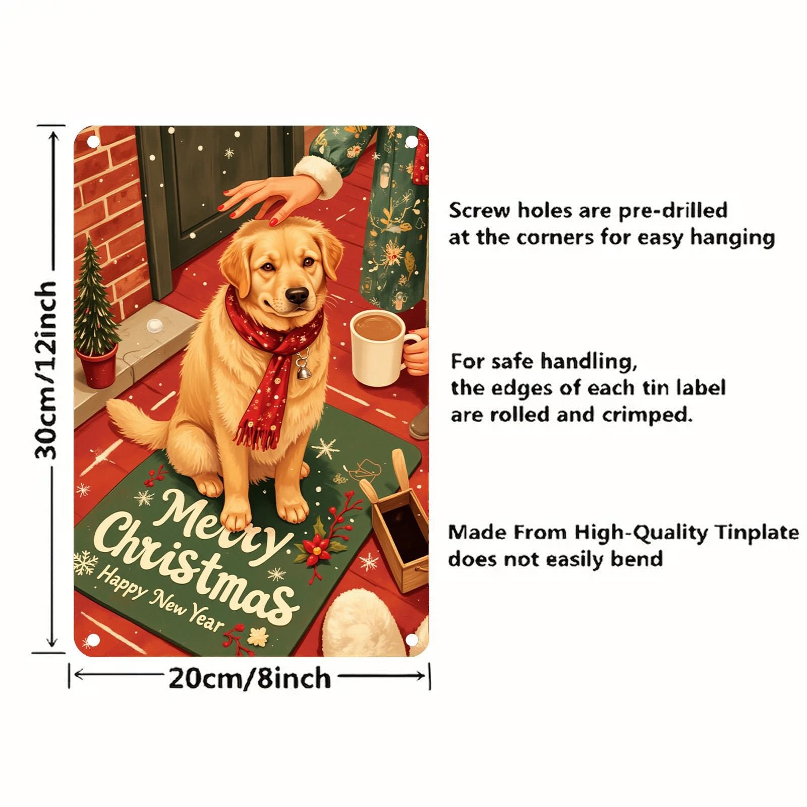 Golden Retriever Christmas Metal Sign: Holiday Pet Decor