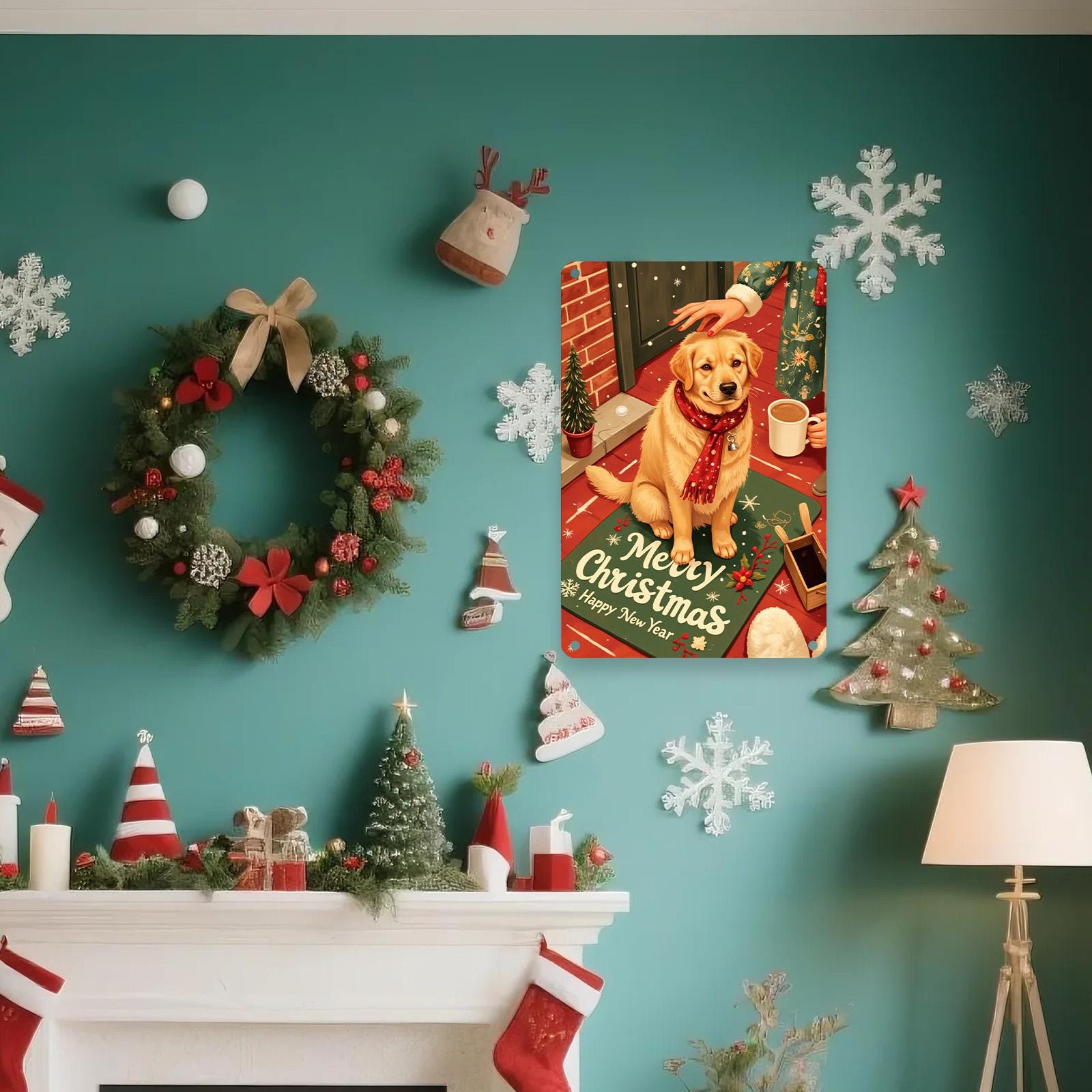 Golden Retriever Christmas Metal Sign: Holiday Pet Decor
