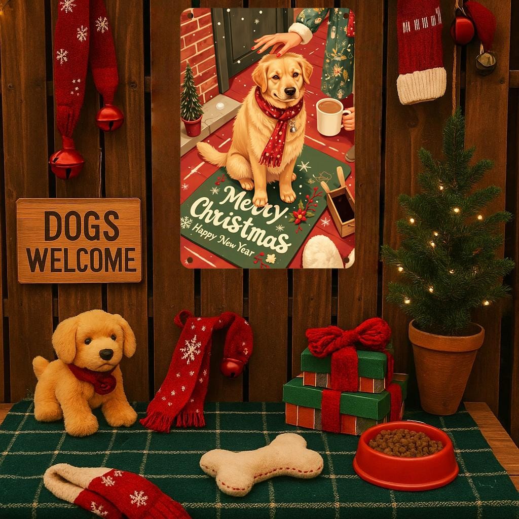 Golden Retriever Christmas Metal Sign: Holiday Pet Decor
