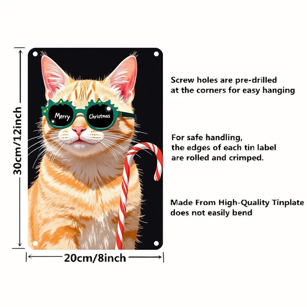 Pancarte métallique Chat de Noël drôle | Décoration pour amoureux des animaux de compagnie des Fêtes