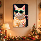 Pancarte métallique Chat de Noël drôle | Décoration pour amoureux des animaux de compagnie des Fêtes