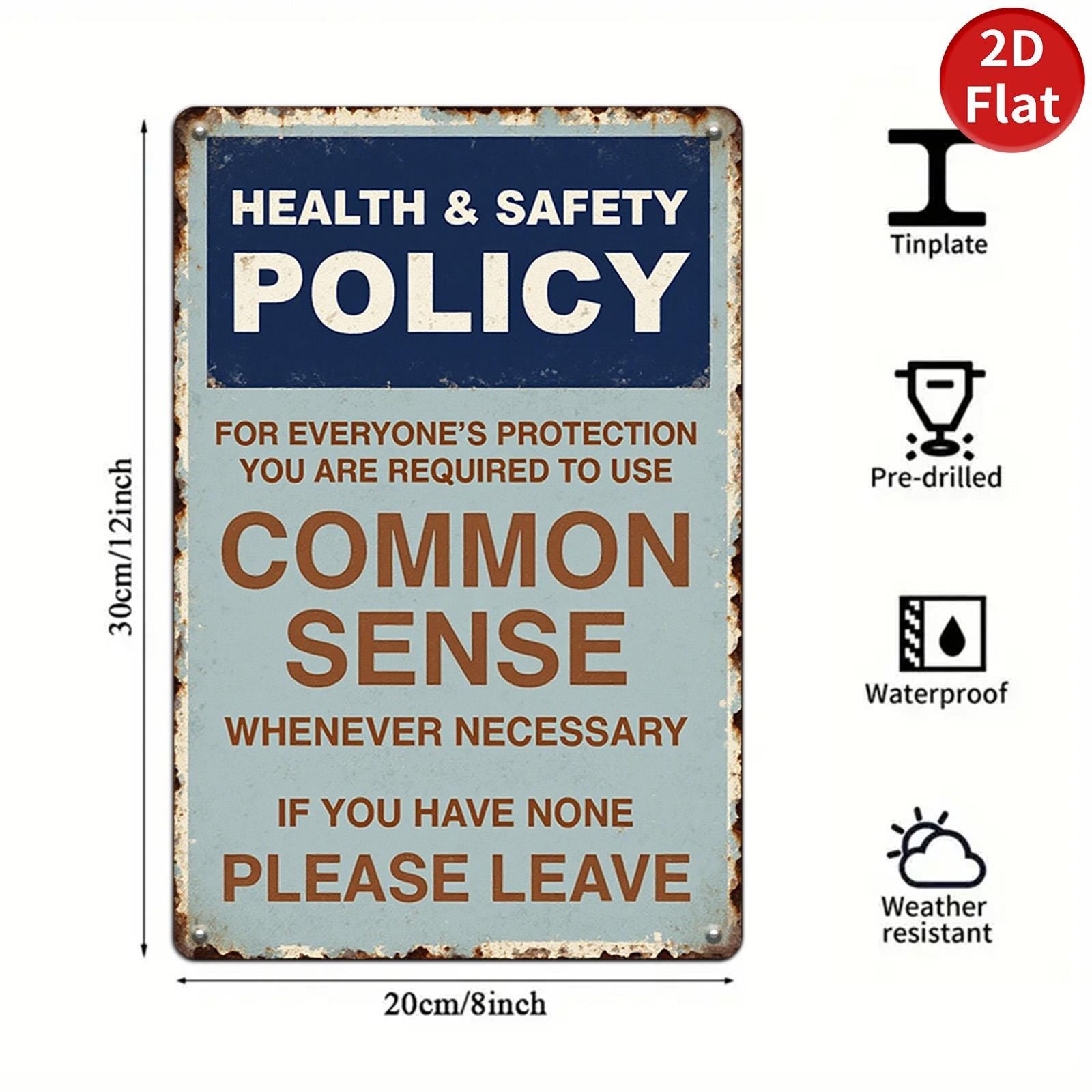 Vintage Health Safety Metal Sign: Retro Common Sense Quote Wall Art