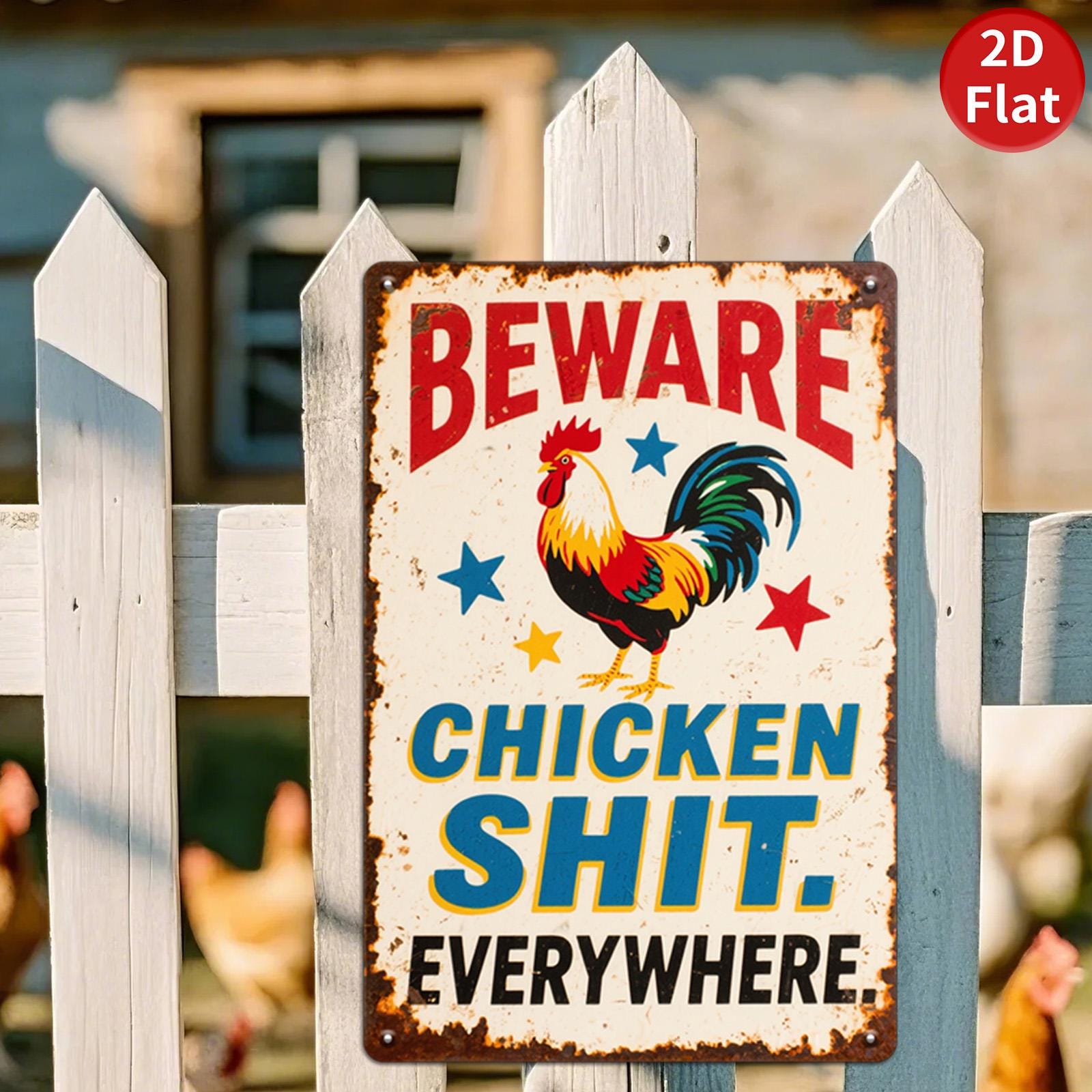 Vintage Metal Farm Sign: Rooster Humor, Rustic Farmhouse Decor