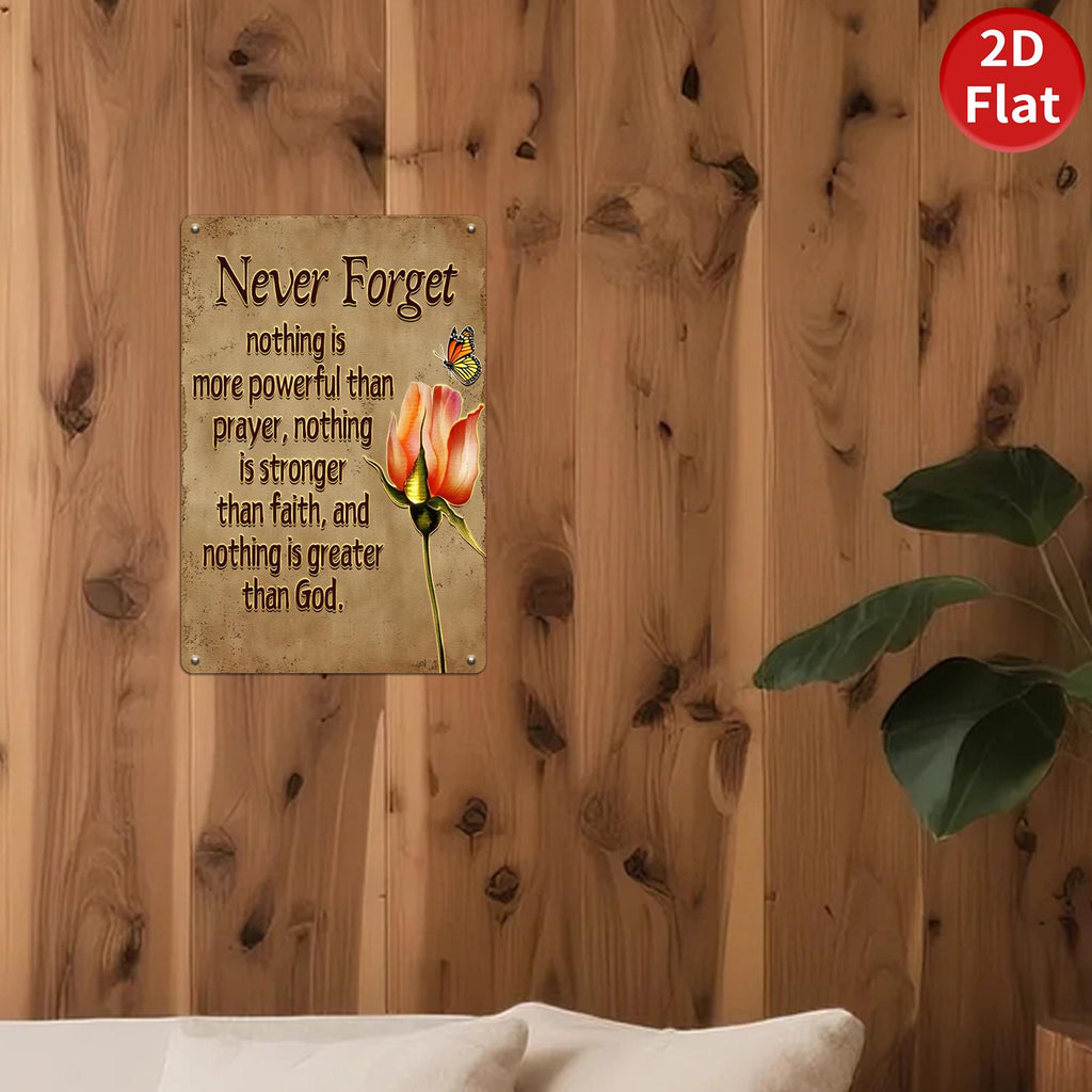 Inspirational Metal Sign: Rose, Butterfly, Prayer Quote - Religious Wall Art