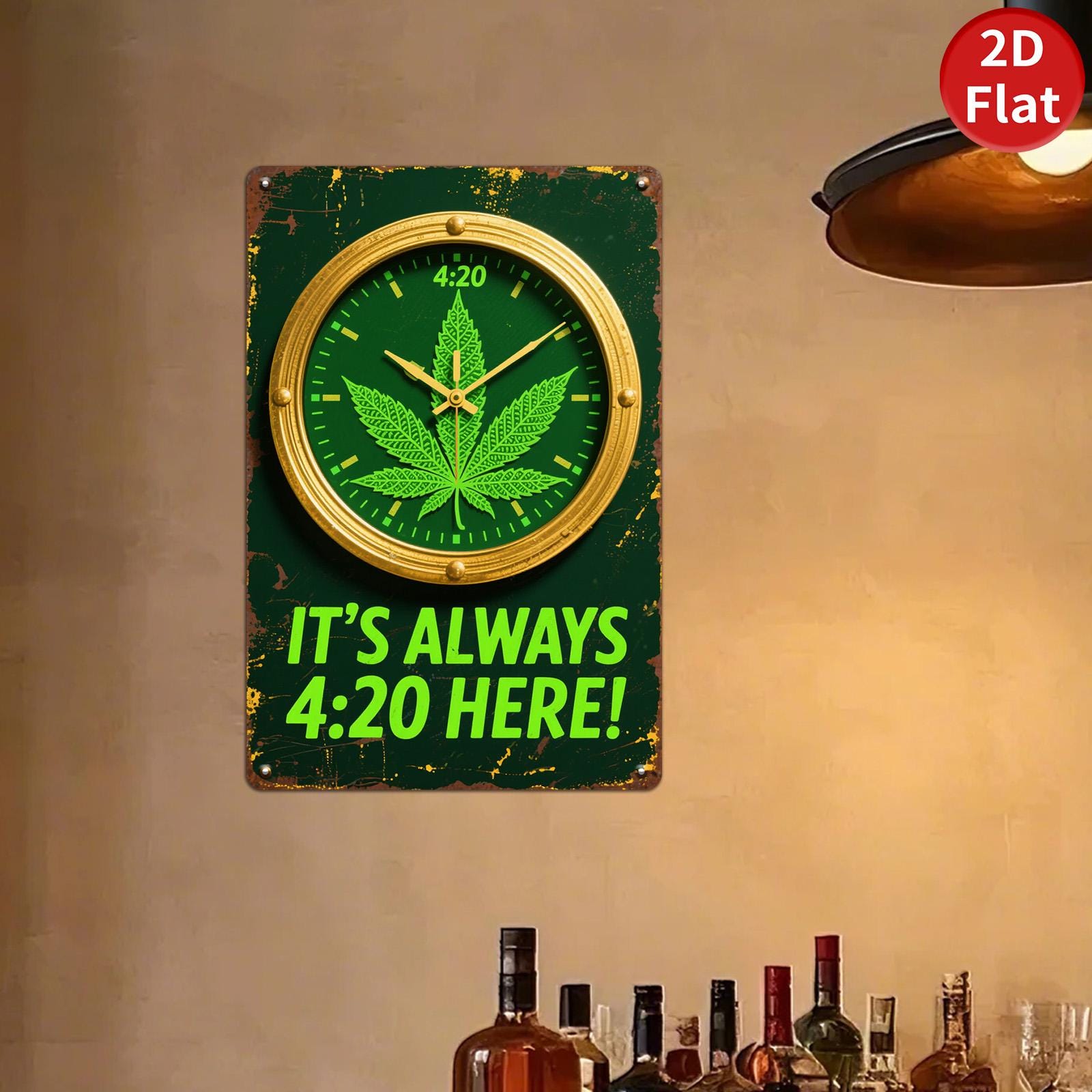 Botanical Leaf Retro Wall Clock - 4:20 Vintage Kitchen Decor