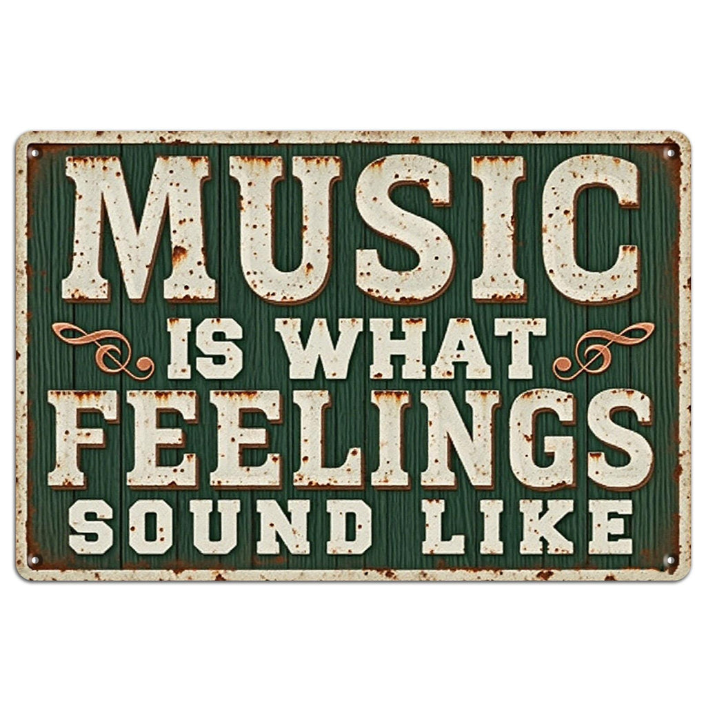 Rustic "Music is What Feelings Sound Like" Metal Sign - Home Bar Decor