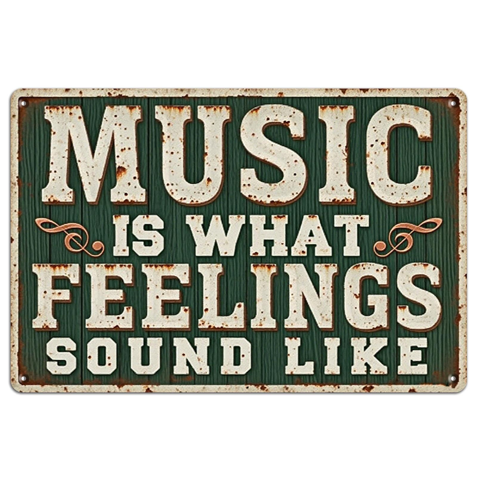 Rustic "Music is What Feelings Sound Like" Metal Sign - Home Bar Decor