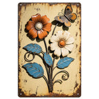 Décoration murale vintage en métal avec fleurs | Décoration papillon rustique | Panneau en étain 20x30 cm