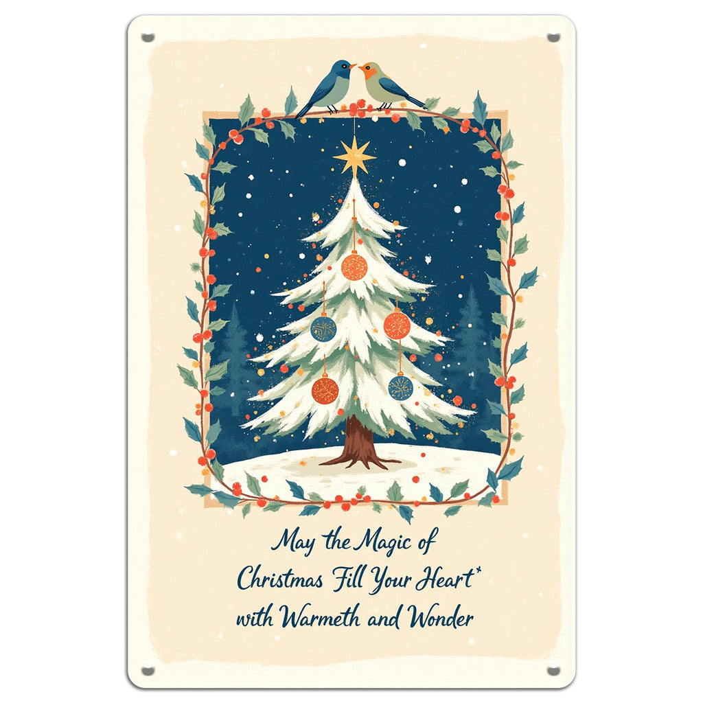 Plaque Métal Sapin de Noël Vintage | Décoration Murale de Noël Rustique