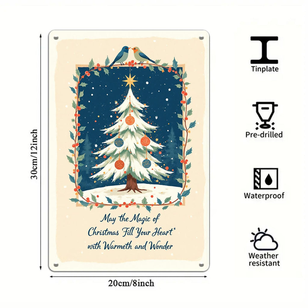 Plaque Métal Sapin de Noël Vintage | Décoration Murale de Noël Rustique