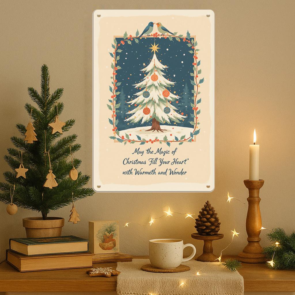 Plaque Métal Sapin de Noël Vintage | Décoration Murale de Noël Rustique