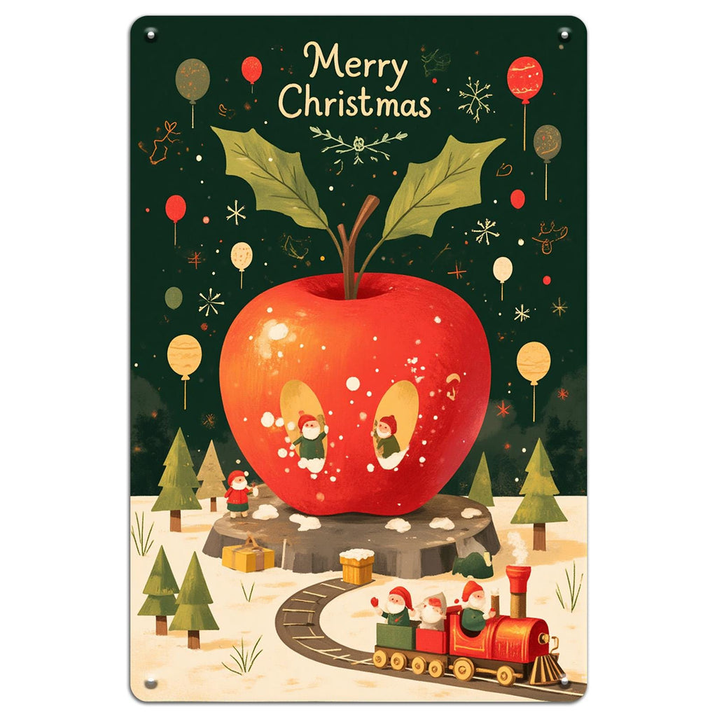 Plaque Métal Lutin de Noël | Décoration Vintage Train Père Noël