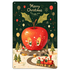 Plaque Métal Lutin de Noël | Décoration Vintage Train Père Noël