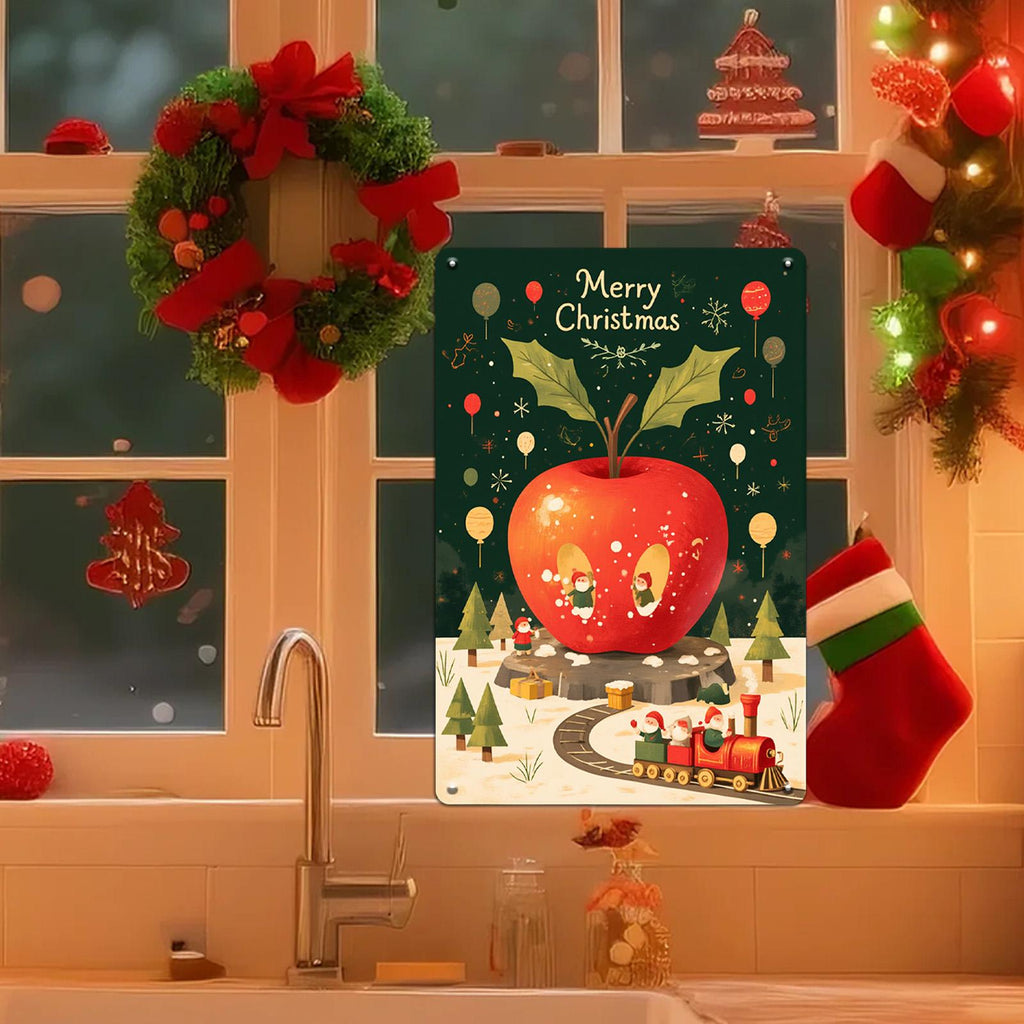 Plaque Métal Lutin de Noël | Décoration Vintage Train Père Noël