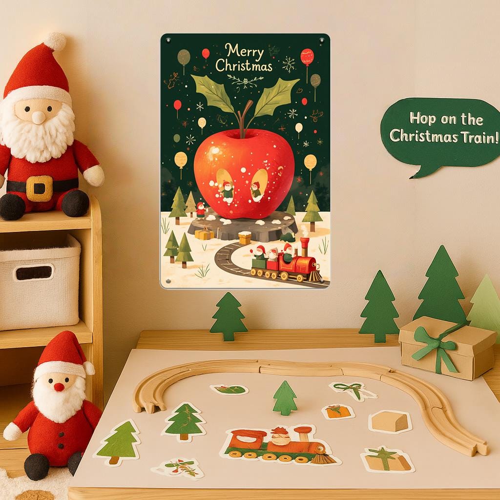 Plaque Métal Lutin de Noël | Décoration Vintage Train Père Noël