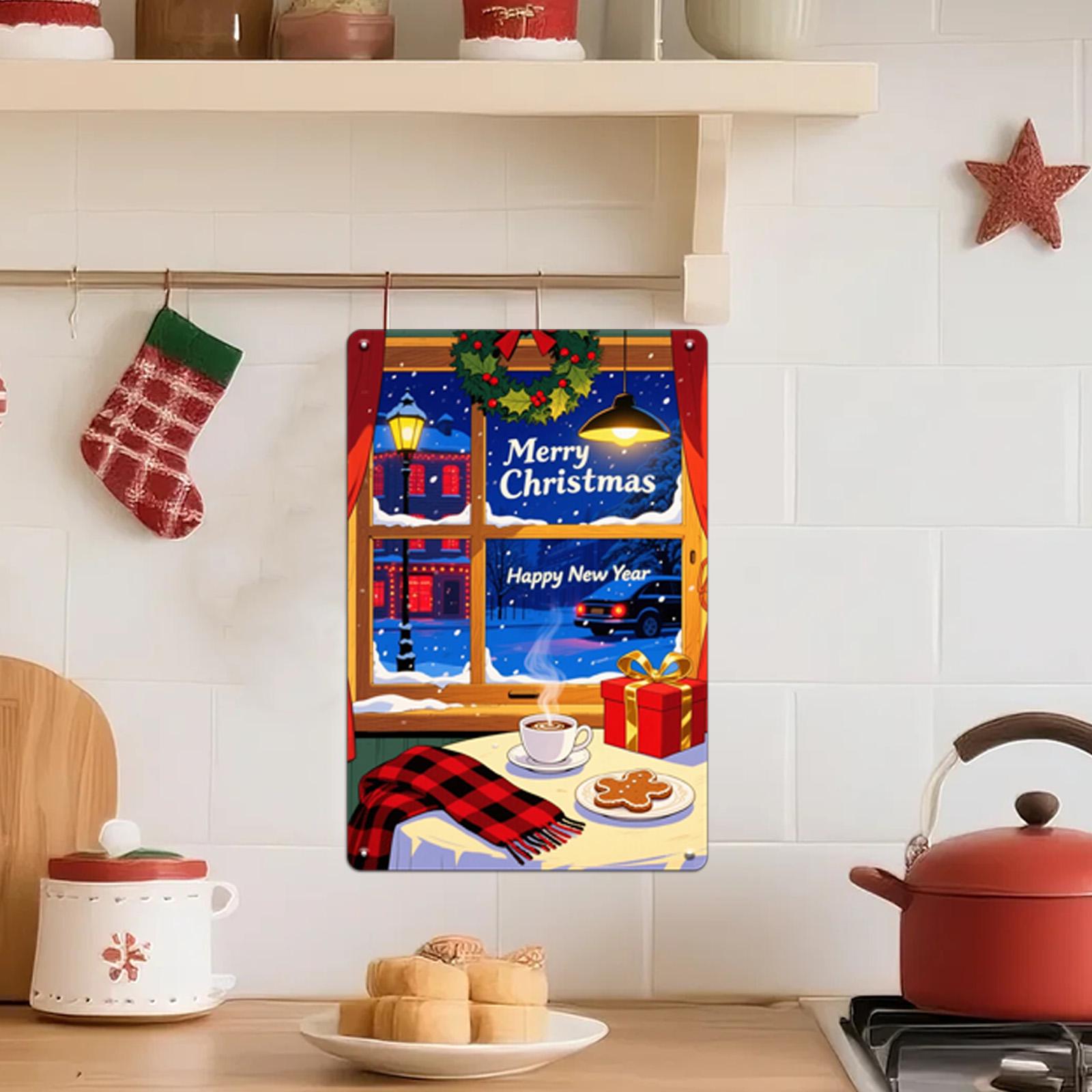 Christmas Window Scene Metal Sign: Cozy Holiday Winter Decor