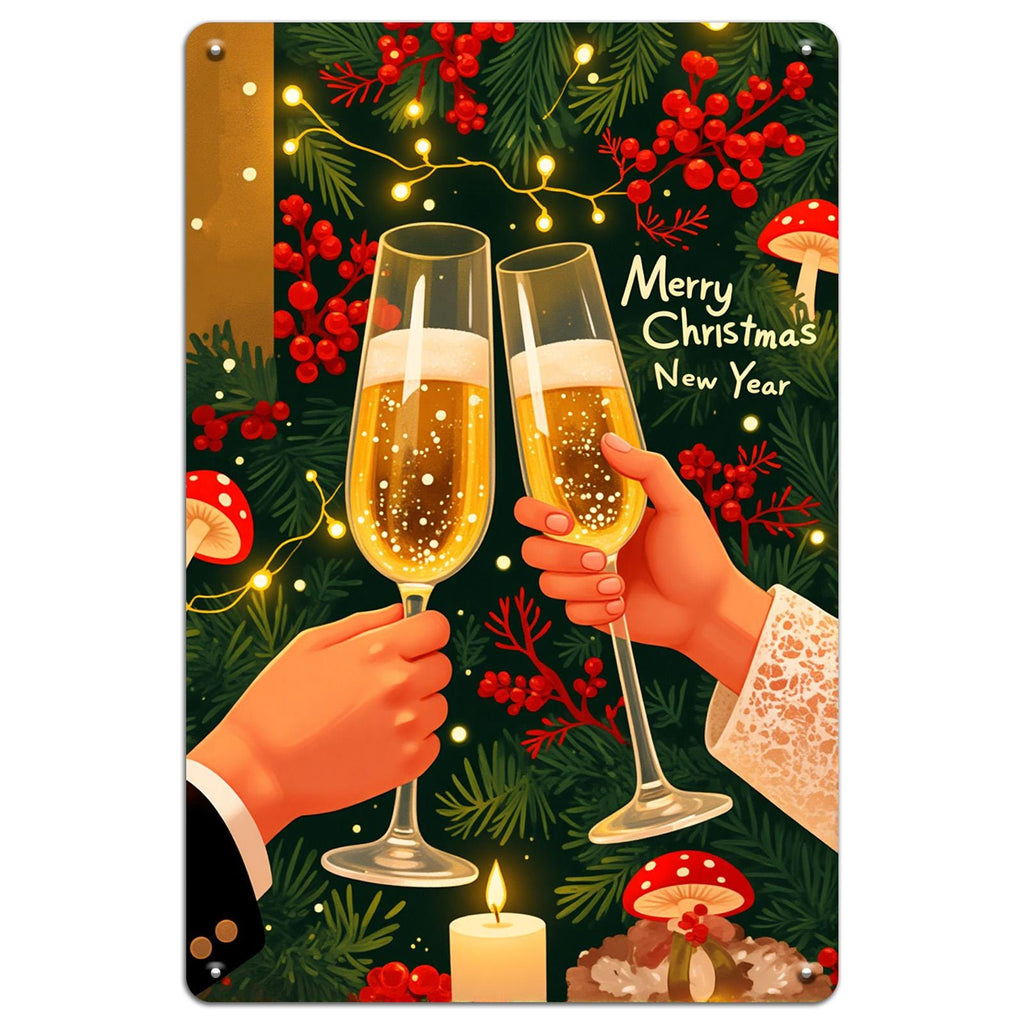 Christmas Champagne Metal Sign: Festive Holiday Party Decor