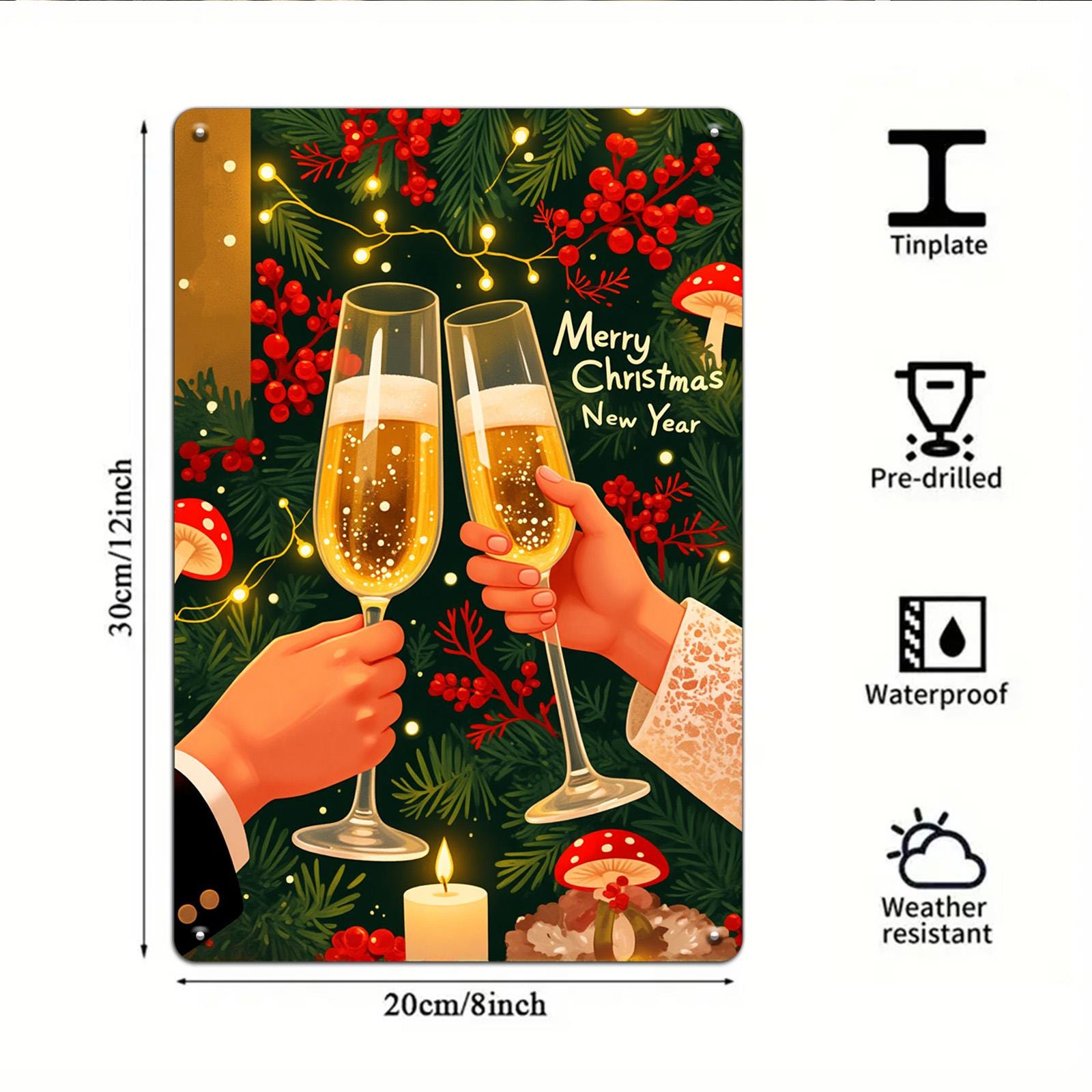 Christmas Champagne Metal Sign: Festive Holiday Party Decor