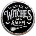 Gothic Witch Metal Sign: Halloween Bat & Broom Decor - 8x8