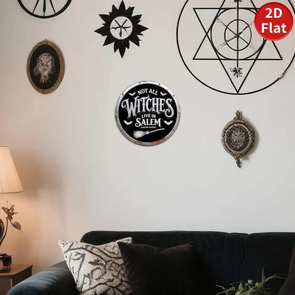 Gothic Witch Metal Sign: Halloween Bat & Broom Decor - 8x8