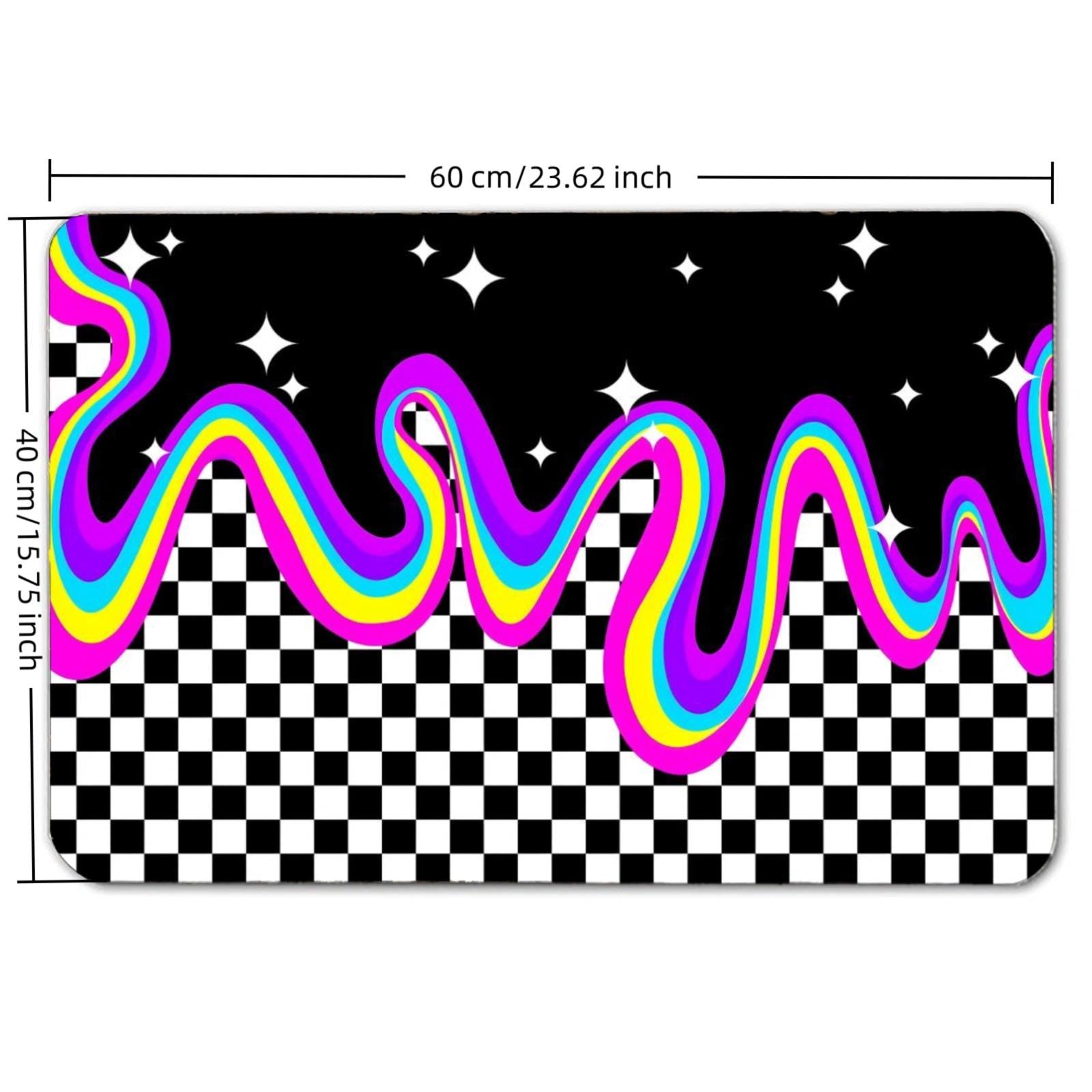 Neon Rainbow Drip Checkerboard Doormat – Non-Slip Entry Rug