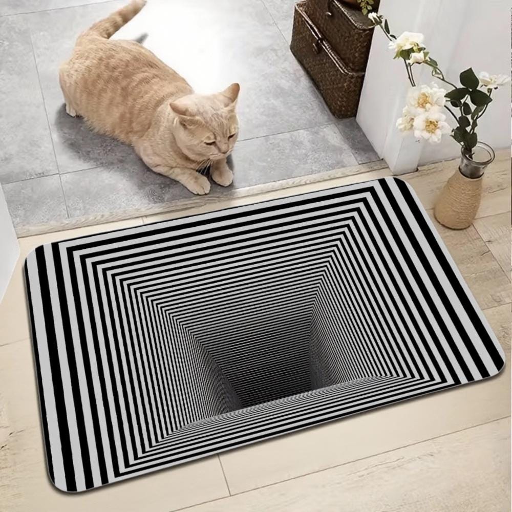 3D Hole Optical Illusion Floor Mat – Geometric Entryway Rug