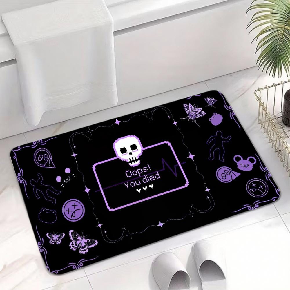 Oops! You Died Skull Doormat – Black & Purple Gaming Rug