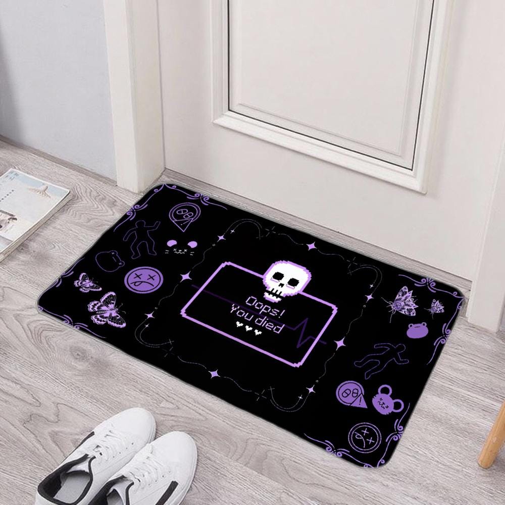 Oops! You Died Skull Doormat – Black & Purple Gaming Rug