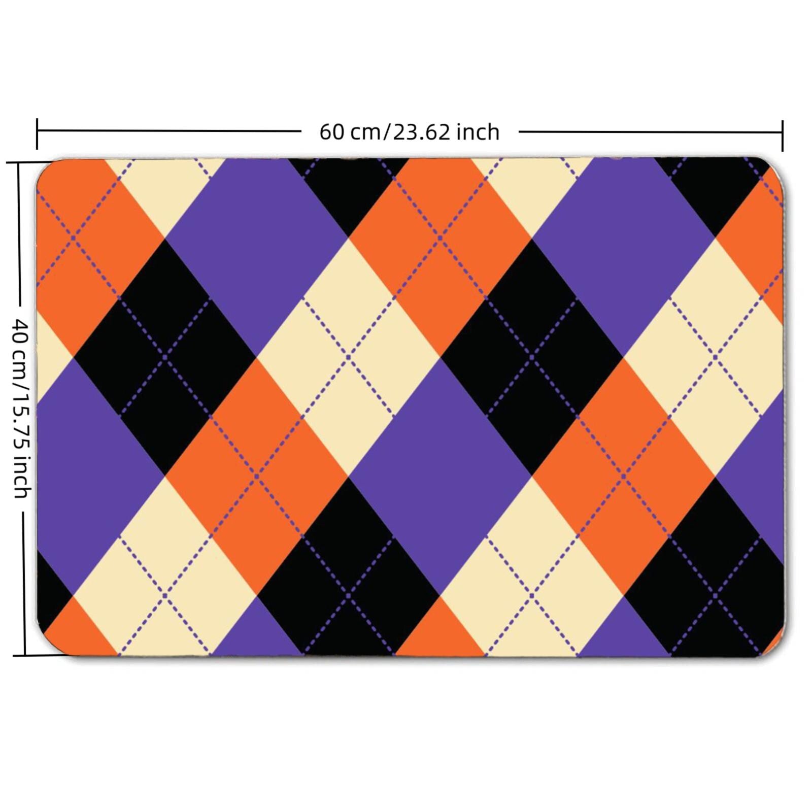 Purple & Orange Argyle Door Mat – Modern Non-Slip Floor Rug