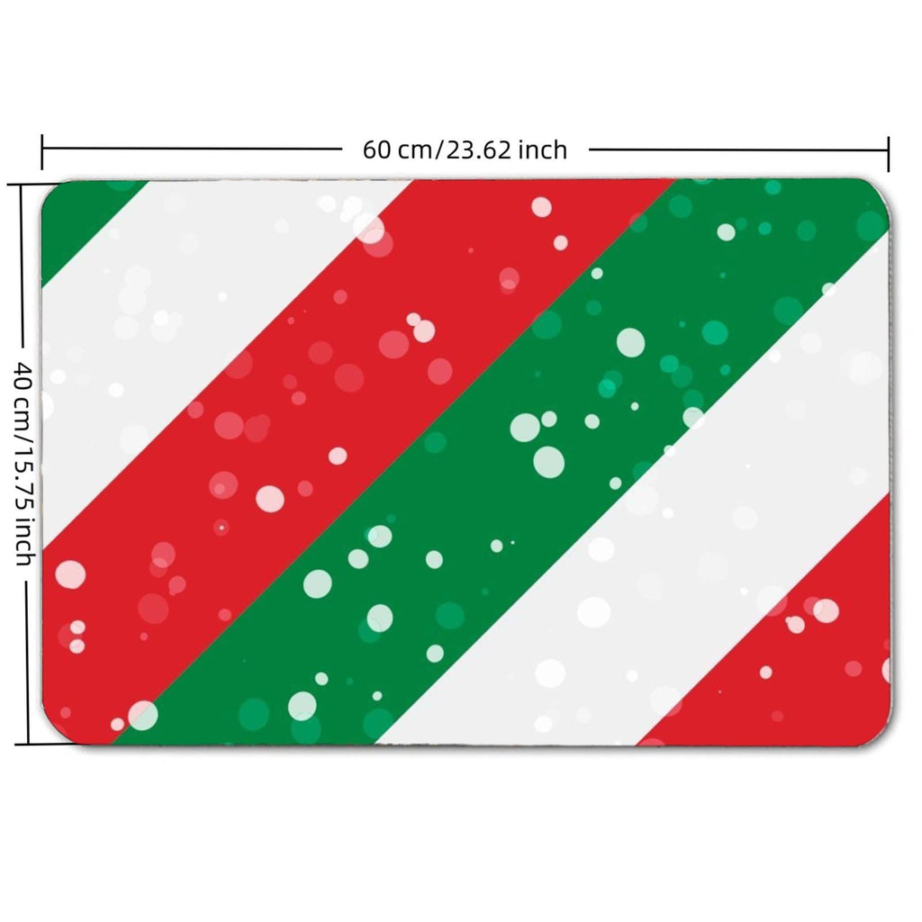Candy Stripe Christmas Floor Mat – Red Green Holiday Rug, Non-Slip