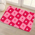 Pink Star Checkered Bath Mat – Non-Slip Retro Floor Rug